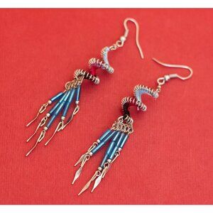 Vintage Spiral Abstract Blue Sticks Dangle Earrings - F37